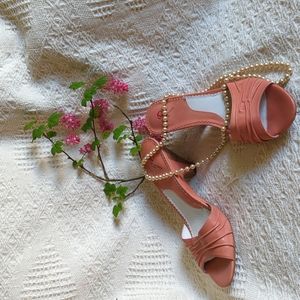 Blondo Size 10 Pink 3 inch Heel Leather Slide in Sandals